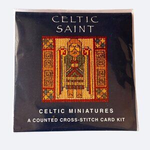 Vtg Cross Stitch Kit Miniature Celtic Saint Card Kit Small Project New Scotland